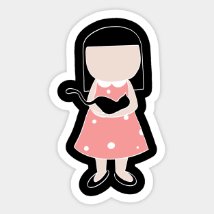 A girl with a cat - pocket size Sticker